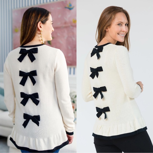 Sail to Sable Sweaters - Sail To Sable Faith Bow Back Sweater Cream with Black Bows Cotton Wool Blend - S
